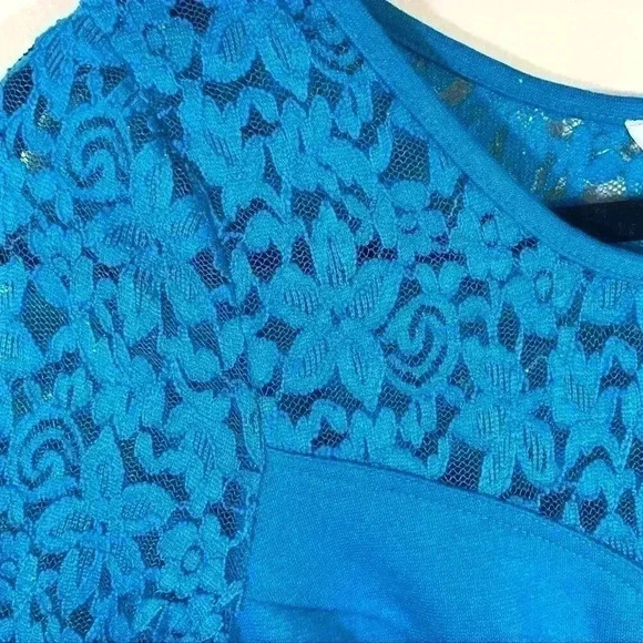 NWT Davi Dani 80’s Turquoise  Lace Long Sleeve Scoop Neck Mini Bodycon Dress (S) - Picture 3 of 12